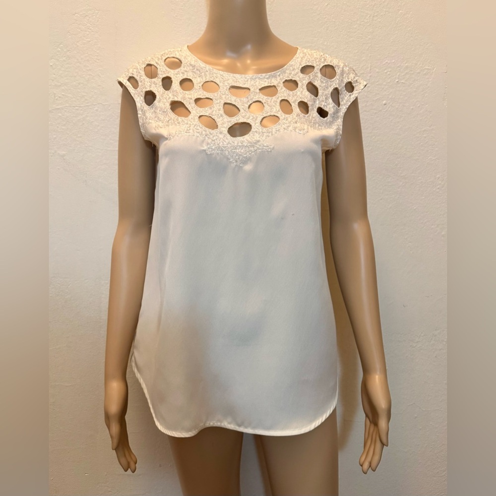 Pookie & Sebastian White Cutout Beaded Top - Size Small